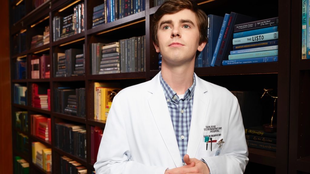 A promotional image of Freddie Highmore as Dr. Shaun Murphy on the ABC medical drama, The Good Doctor.