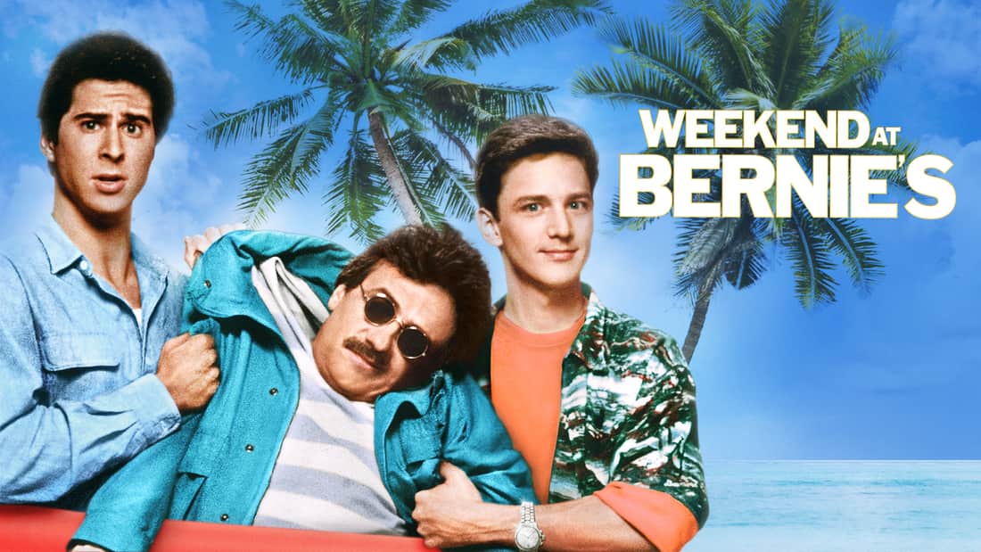 Title art for Weekend at Bernie’s, featuring Andrew McCarthy, Jonathan Silverman, and Terry Kiser.