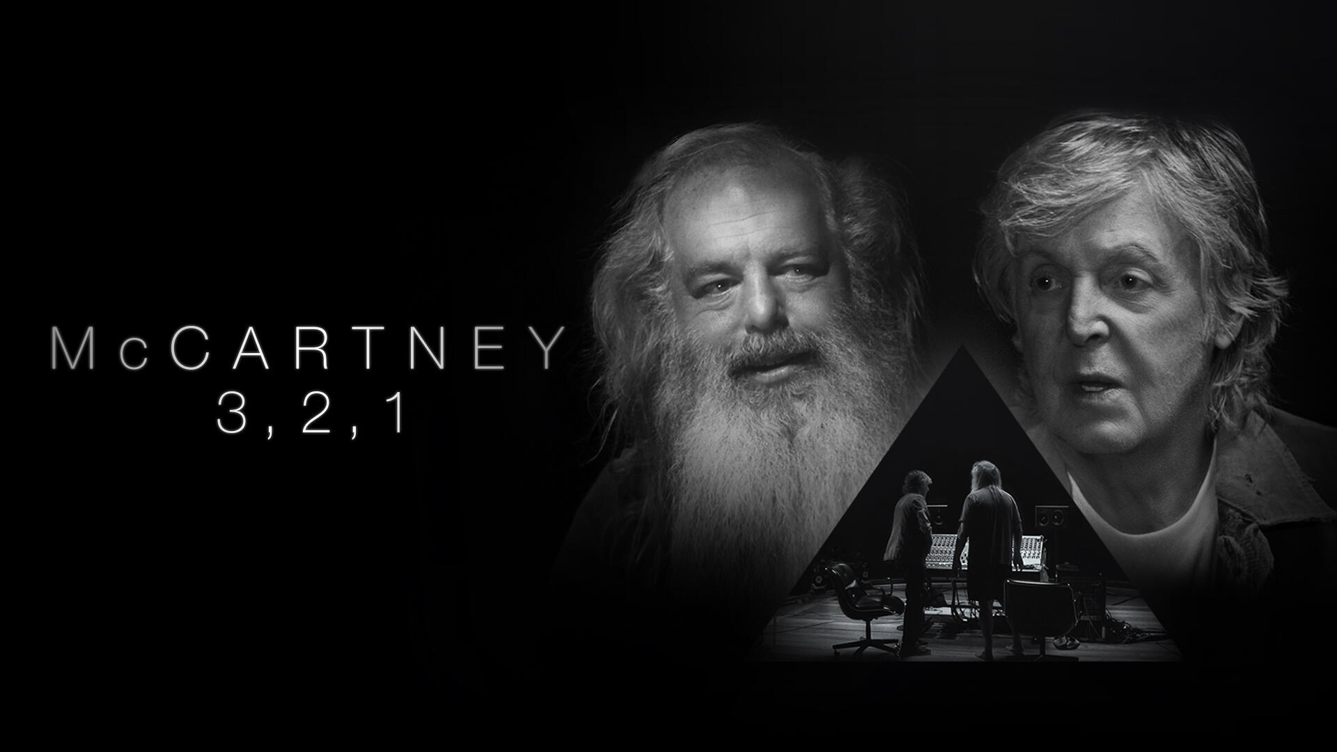 McCartney 3,2,1 -- Paul McCartney sits down for a rare, in-depth, one on one with legendary producer Rick Rubin to discuss his groundbreaking work with The Beatles, the emblematic 70s arena rock of Wings and his 50 years and counting as a solo artist. In this six-episode series that explores music and creativity in a unique and revelatory manner, join Paul and Rick for an intimate conversation about the songwriting, influences, and personal relationships that informed the iconic songs that have served as the soundtracks of our lives. Paul McCartney and Rick Rubin, shown. (Courtesy of Hulu)