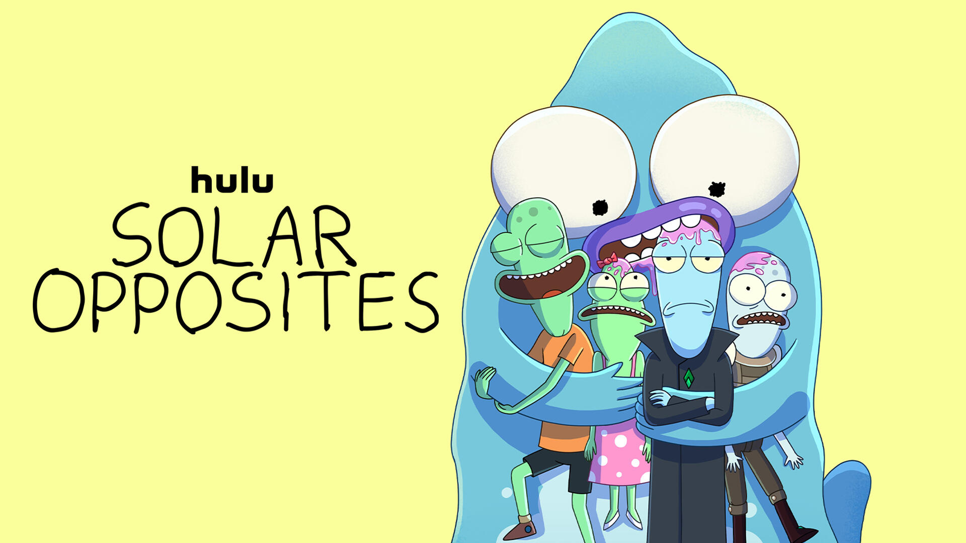 Solar Opposites -- Co-created by Justin Roiland (“Rick & Morty”) and Mike McMahan (“Rick & Morty”, “Star Trek: Lower Decks”), “Solar Opposites” centers around a team of four aliens who are evenly split on whether Earth is awful or awesome. Korvo (Justin Roiland) and Yumyulack (Sean Giambrone) only see the pollution, crass consumerism, and human frailty while Terry (Thomas Middleditch) and Jesse (Mary Mack) love TV, junk food and fun stuff. In season three, this alien team strives to be less of a team and more of a family team. (Courtesy of Hulu)
