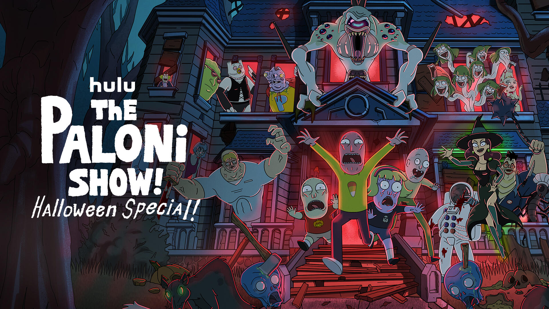 The Paloni Show! Halloween Special -- Season 1 -- From creator Justin Roiland (“Solar Opposites”), “The Paloni Show! Halloween Special!” premieres October 17, 2022 on Hulu. In this special, Leroy, Reggie, and Cheruce Paloni have been given the opportunity of a lifetime to be the hosts of an unforgettable Halloween Special full of “spooky” shorts from a group of up-and-coming animators. “The Paloni Show! Halloween Special!,” executive produced by Roiland and Ben Bayouth, comes from 20th Television Animation. (Courtesy of Hulu)
