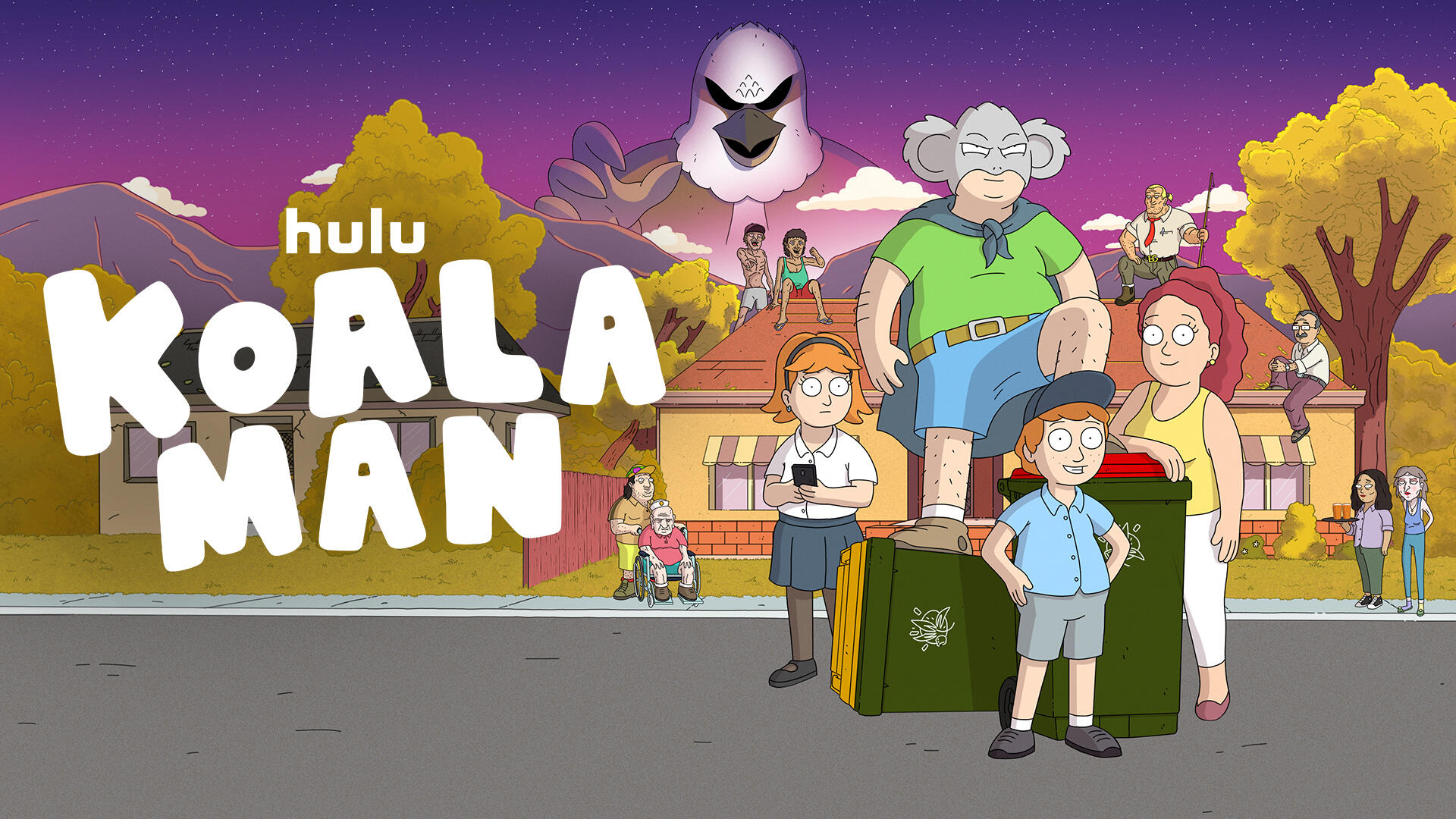 Koala Man -- Season 1 -- “Koala Man” follows middle-aged dad Kevin and his titular secret identity, whose only superpower is a burning passion for following rules and snuffing out petty crime. Koala Man is on a quest to clean up the town of Dapto, often roping his frustrated family into his increasingly bizarre adventures. (Courtesy of Hulu)