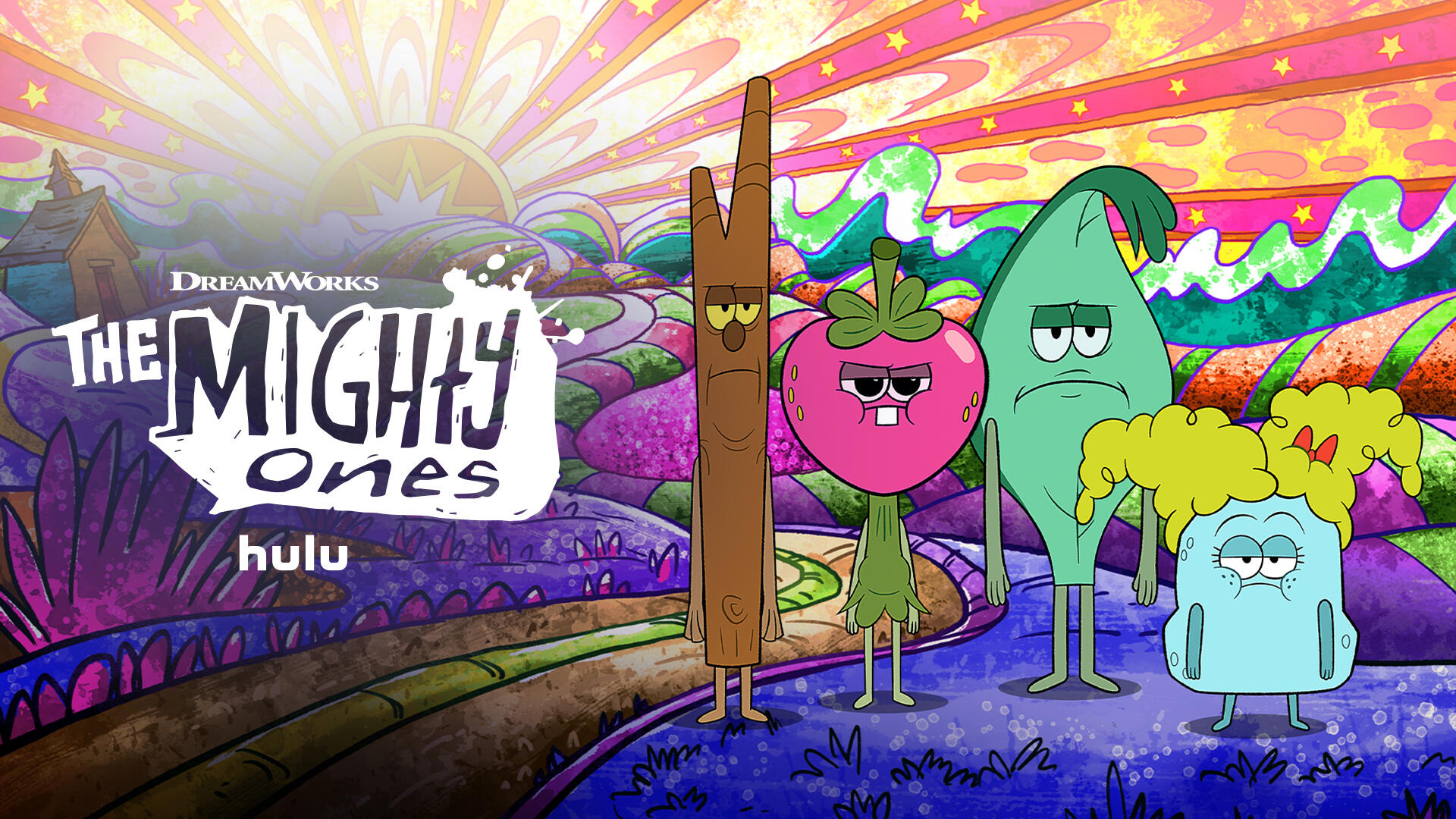 The Mighty Ones -- Season 4 -- The hilarity is cranked up in Season 4 of The Mighty Ones as the gang discovers unexplored areas of the yard. They will do battle in a compost bin that doubles as a gladiator arena, become unwitting hosts of a party for a swarm of unruly cicadas, embark on a dangerous quest to get Leaf his first pair of pants, and even blast off into space — or what they think is space. Along the way, we’ll meet the long-lost fifth Mighty One, Gherkin, and Leaf and Twig’s estranged brother. The Mighty Ones’ imaginations run wild in these uproarious misadventures that are more than just another day in the yard. (Courtesy of DreamWorks)