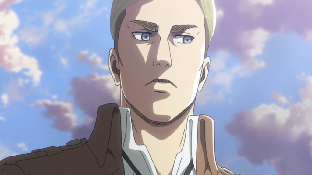 A still image of the character Erwin Smith on the anime show, Attack of Titan.