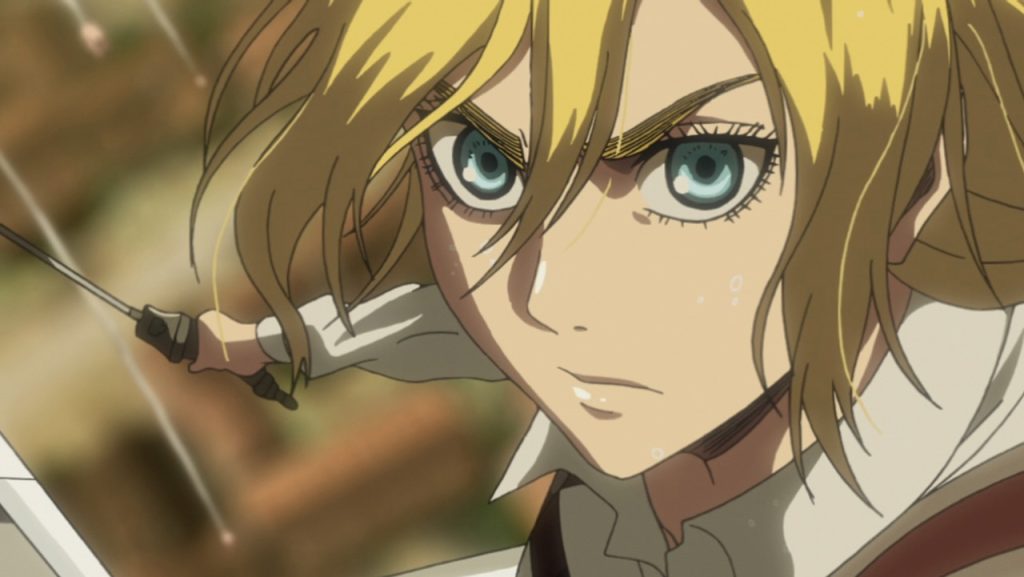 A still image of the character Annie Leonhart on the anime show, Attack of Titan.