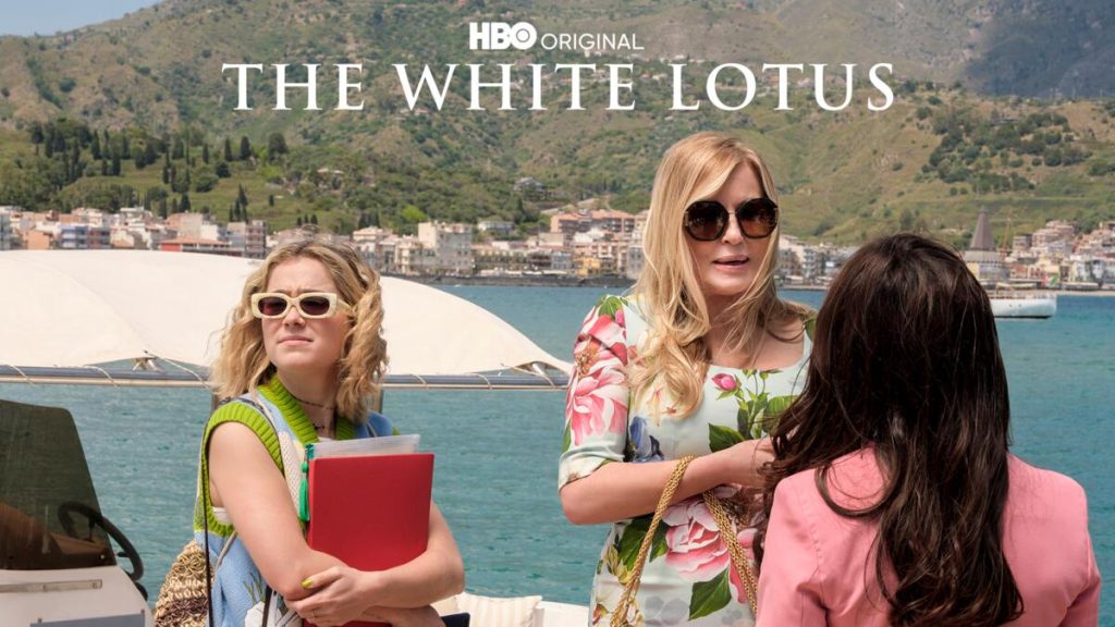 Title art for the Jennifer Coolidge show The White Lotus on HBO.