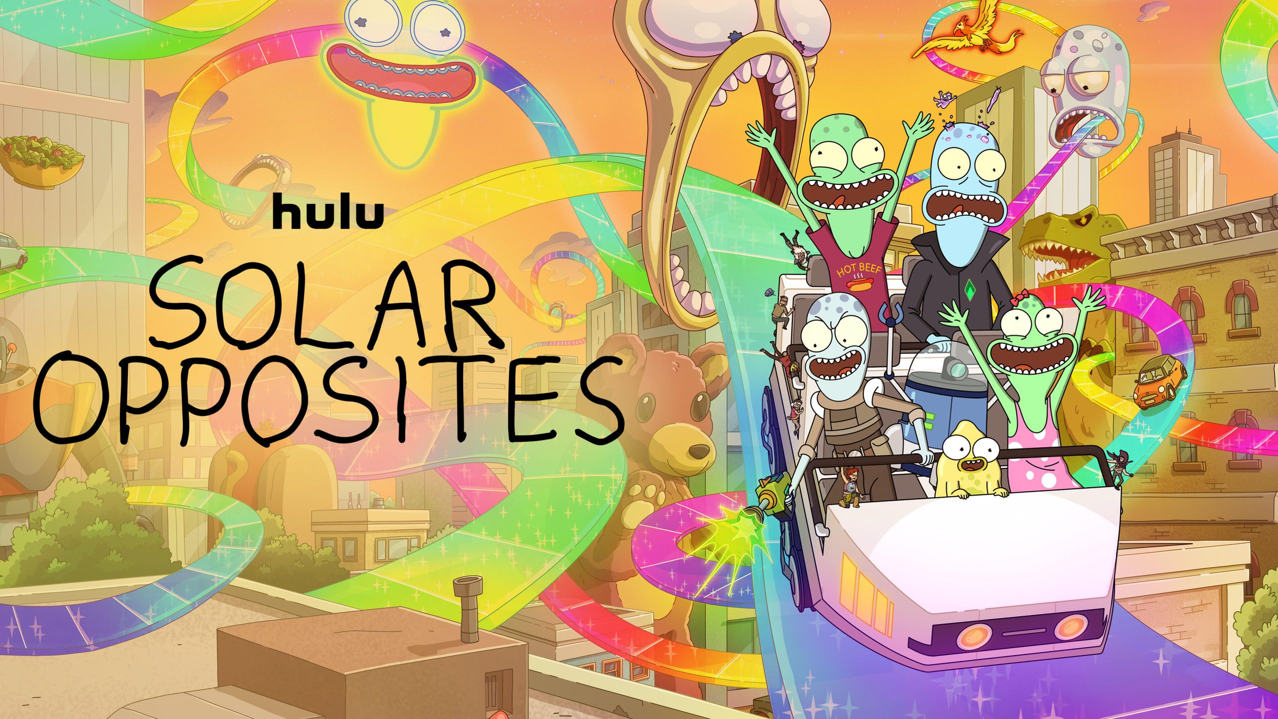 Solar Opposites -- Season 5 -- On season 5 of Solar Opposites, now that alien mission partners Terry and Korvo are married, the whole Solar Opposites team are focused on family values. (Courtesy of Disney)
