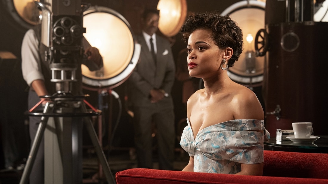 Andra Day on the set of Hulu’s The United States vs. Billie Holiday movie