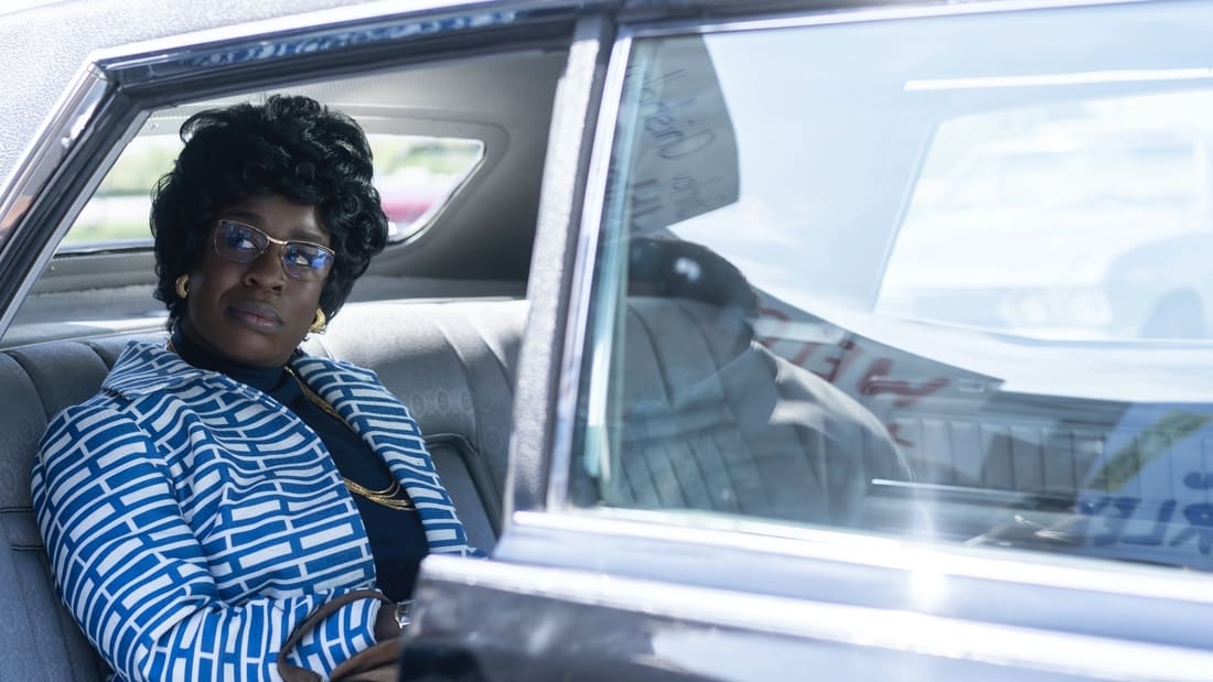 Uzo Aduba sitting in the car, starring in Mrs. America