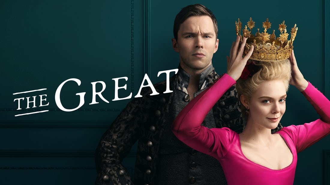 Title art for The Great featuring Elle Fanning and Nicholas Hoult.