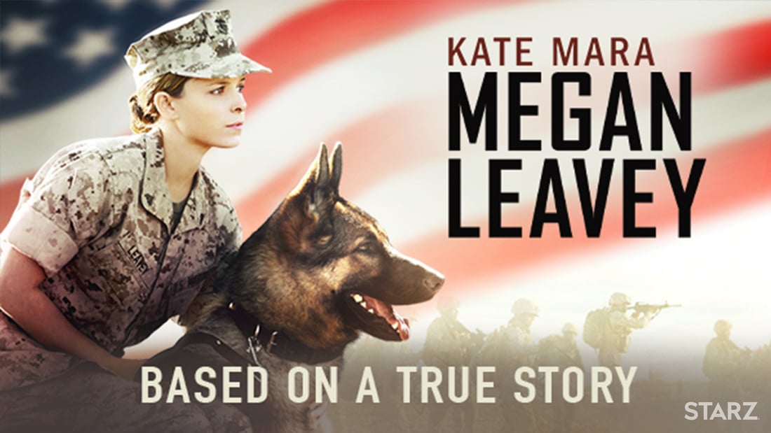 Kara Mara with a German Shepherd military combat dog in the film Megan Leavey