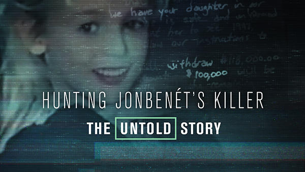 Title art for Hunting JonBenét’s Killer featuring a photo of JonBenét Ramsey.