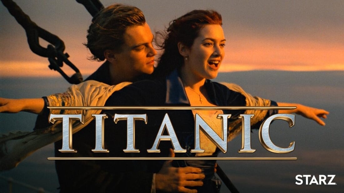 Kate Winslet and Leonardo DiCaprio on a ship starring in Titanic.