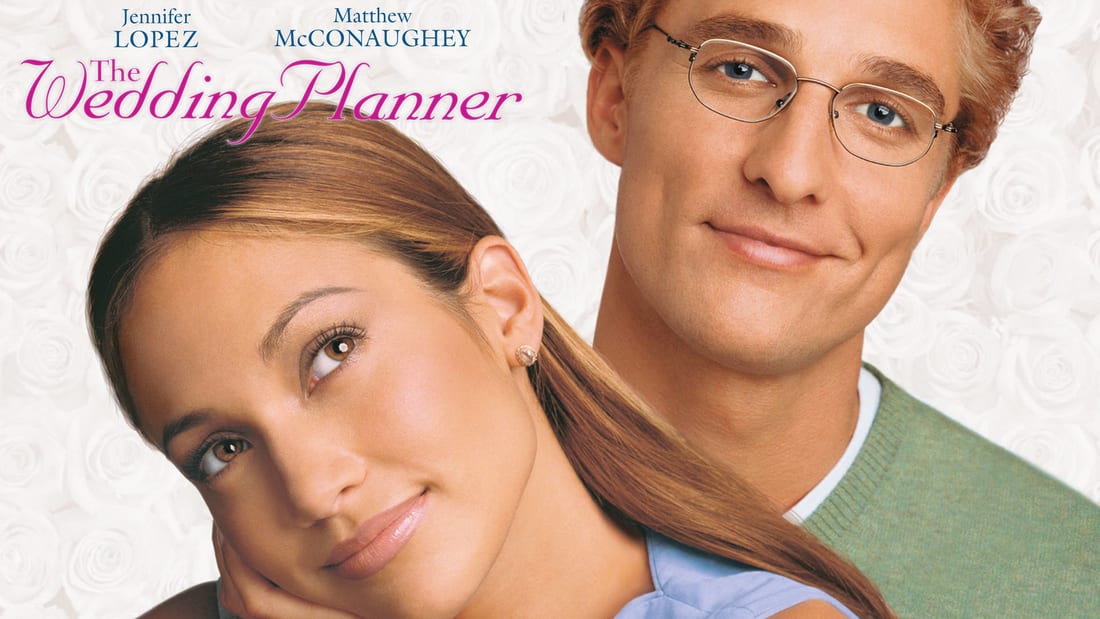 Title art for The Wedding Planner, featuring Jennifer Lopez and Matthew McConaughey.