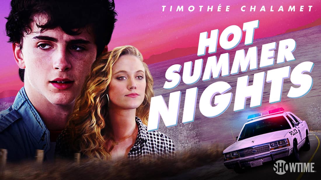 Title art for Hot Summer Nights, featuring Timothée Chalamet.