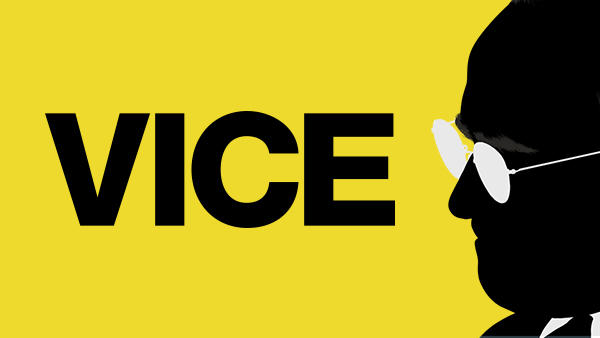 Title art for the film Vice, featuring the silhouette of former Vice President Dick Cheney.