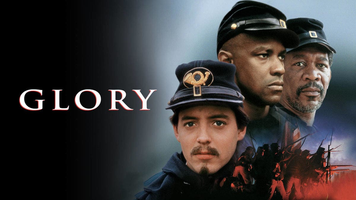 Title art from the movie Glory starring Denzel Washington, Morgan Freeman, and Matthew Broderick