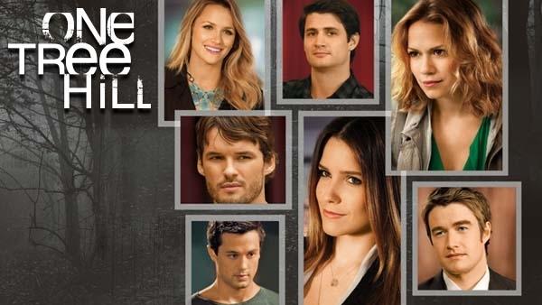 Title art for One Tree Hill, featuring Sophia Bush, Bethany Joy Lenz, and cast.