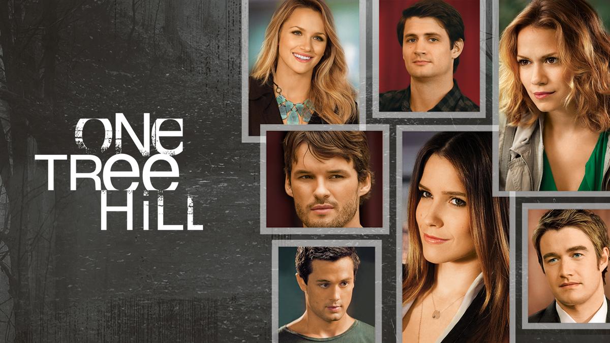 Title art for One Tree Hill, featuring Sophia Bush, Bethany Joy Lenz, and cast.