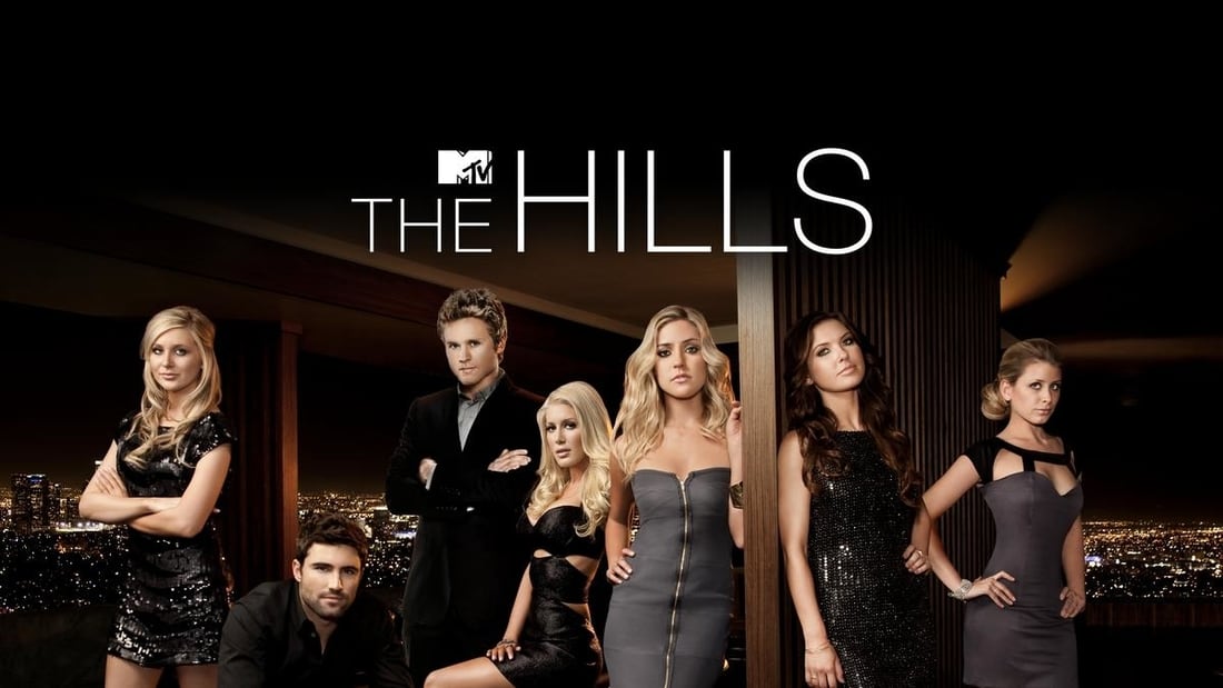 title art for the MTV series The Hills, featuring Lauren Conrad, Audriana Patridge, Brody Jenner, Spencer and Stephanie Pratt, Heidi Montag, and Kristin Cavallari.
