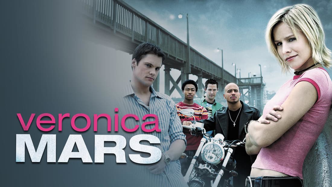 Title art for Veronica Mars, featuring Kristen Bell and cast.