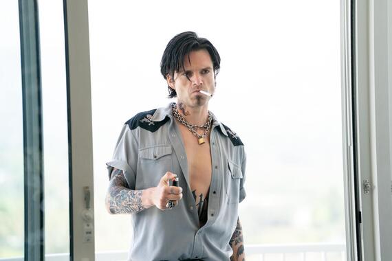 Still image from Pam & Tommy featuring Sebastian Stan as Tommy Lee